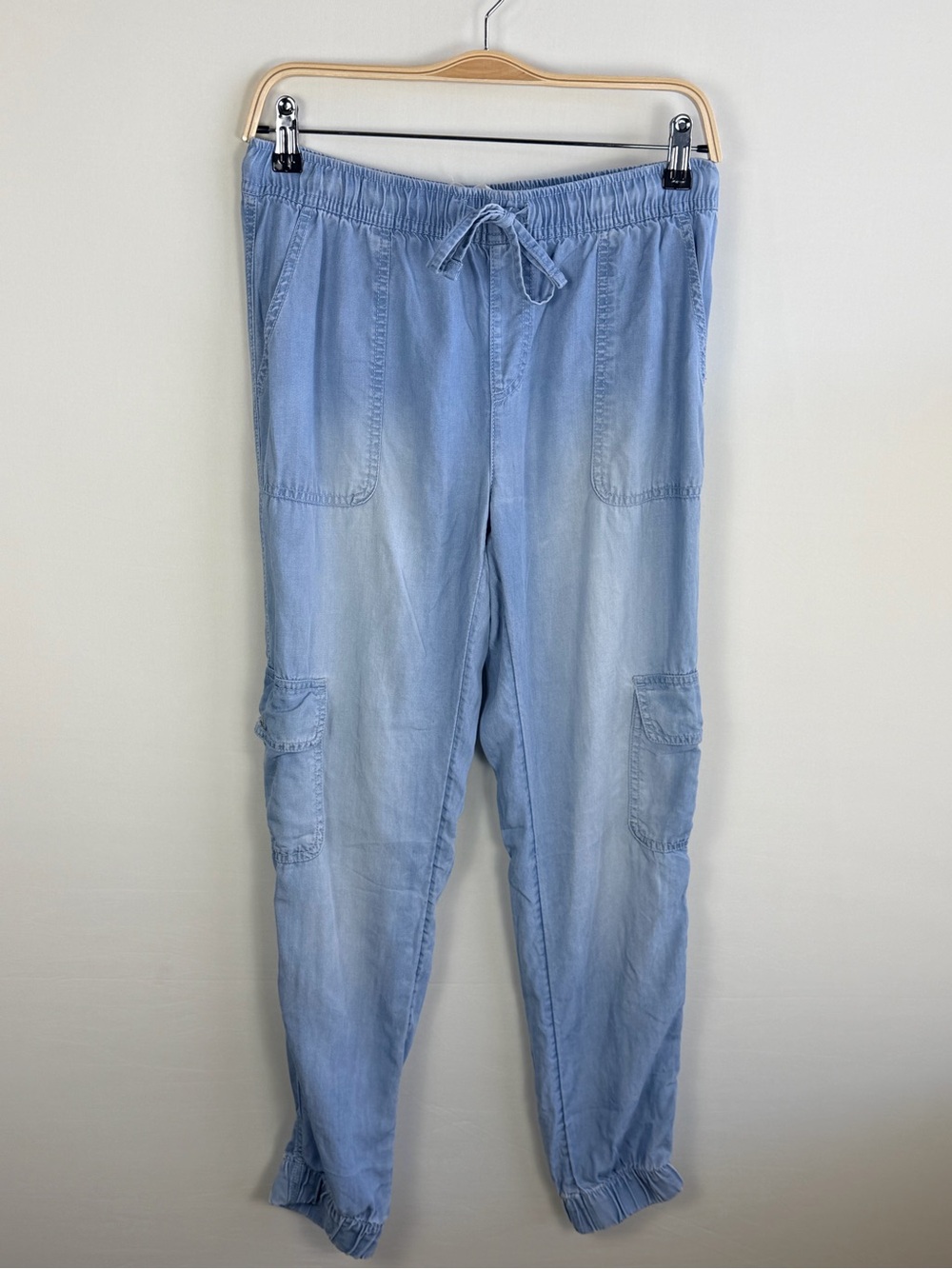 C&C California Chambray Jogger Pants Light Blue Tencel Cargo Drawstring Small